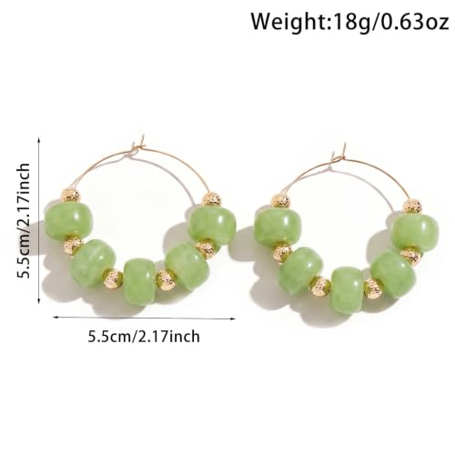 Colorful Beaded Earrings for Women Beaded Hoop Earrings | Chunky Acrylic Resin Boho Statement Drop Earrings Trendy Summer Beach Jewelry Accessories Gifts - color: Green