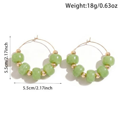 Colorful Beaded Earrings for Women Beaded Hoop Earrings | Chunky Acrylic Resin Boho Statement Drop Earrings Trendy Summer Beach Jewelry Accessories Gifts - color: Green