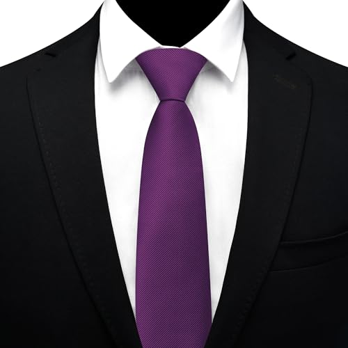 GUSLESON 3.15"（8cm） Mens Pre-tied Adjustable Zipper Tie Solid Necktie for Business and Wedding - color: Dark Purple