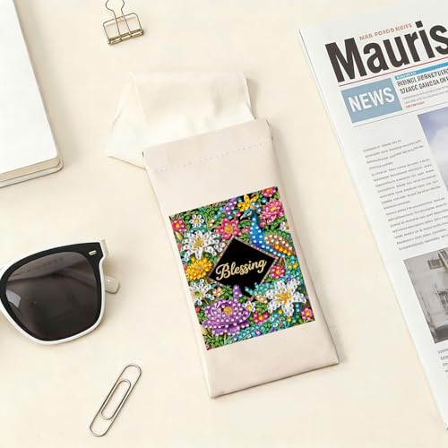 Diamond Art Painting Eye Glass Bag PU Sunglasses Glasses Storage Bag Built-in Glasses Cloth Press Automatic Closure - color: 3pcs-01