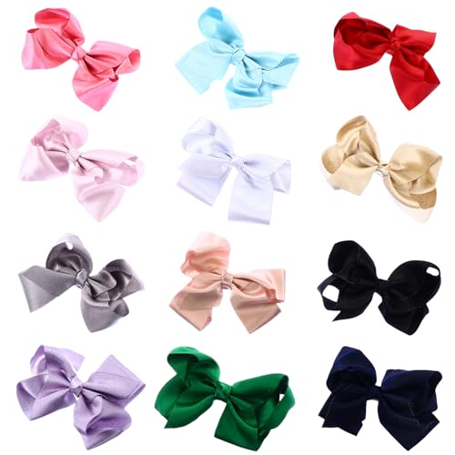 Zerodeko 12pcs Bowknot Hair Clips Set Solid Color Bobby Pins Hair Accessories Mixed Colors for Everyday Use and Giving Random Color
