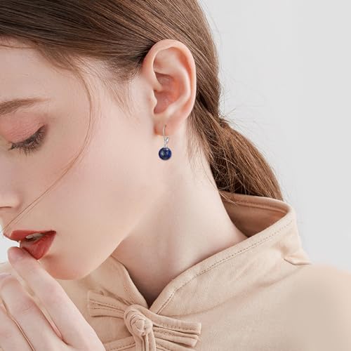 925 Sterling Silver Pearl Leverback Earrings Dangle Drop Jewelry Gifts for Women - style: Lapis Lazuli
