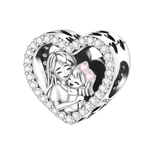 CYCUFF 925 Sterling Silver Charms Suitable for Charm Necklaces, Bracelet Pendants Beads Jewellery Gift for Women - color: Loving Mother & Daughter Embrace Bead