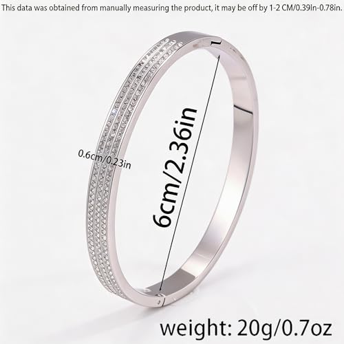 Triple-Row Rhinestone Hinged Bangle Bracelets fow Women；Sliver Plated Stainless Steel