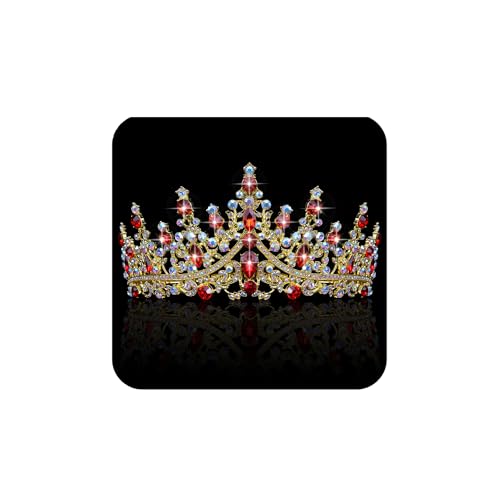 COCIDE Red Crowns for Women Red Tiaras for Women Queen of Hearts Crown corona roja Costume Hair Accessories Royal Crystal Headbands Cosplay Princess Birthday Pageant Bride Headpieces - color: V8,Red&Gold