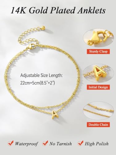 FaithHeart Initial Ankle Bracelets for Women, Waterproof 14k Gold Plated Initial Anklets Non Tarnish Stainless Steel Cute Layered Anklet Summer Beach Jewelry - color: Gold, size: Initial M