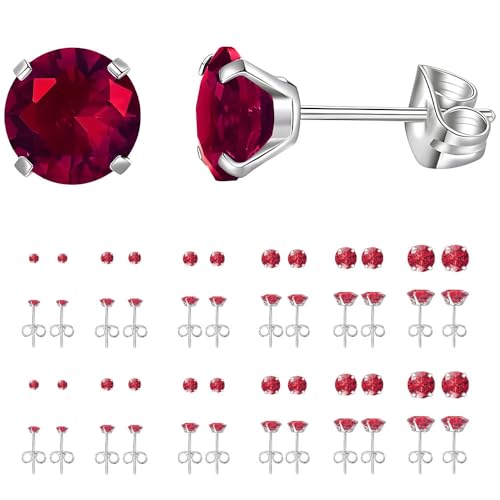 12 Pairs Stud Earrings Set, Hypoallergenic Surgical Stainless Steel 316L Earring for Women Men, Small Earring Studs Pack with Cubic Zirconia - color: Red-6 Sizes-3，4，5，6，7，8