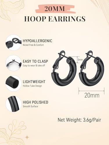 FaithHeart Silver/Black/Gold Stainless Steel Chunky Hoop Earrings for Women | Hypoallergenic Lightweight Hoop Earrings, Trendy Statement Thick Hoop, 20/30/40/50/60/70/80mm - color: Black, size: 20mm