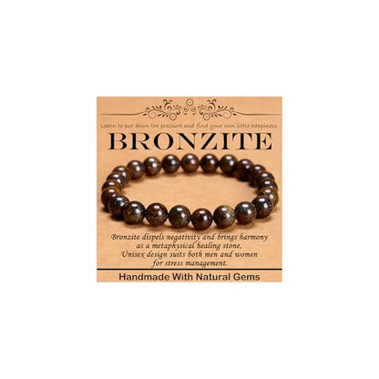 Natural Healing Gemstone Bracelet Handmade Yoga Stretch Elastic Bracelet Stress Relief Crystal Jewelry for Men and Women - color: Bronzite (Release Pressure), size: 8mm