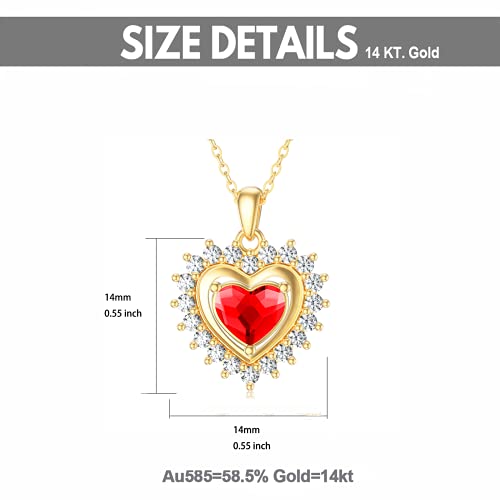 SISGEM 14K Real Gold Heart Necklace for Women,Yellow Gold Love Pendant Necklace Triple Hearts Jewerly Gifts for Birthday Anniversary 16+1+1 inch - color: Heart-Red Crystal