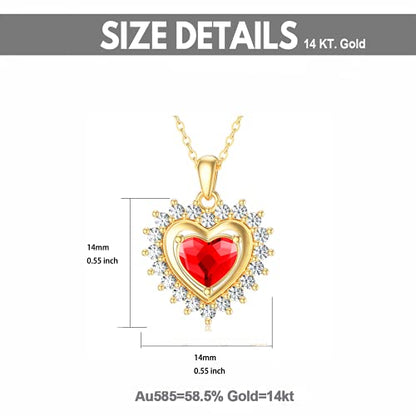 SISGEM 14K Real Gold Heart Necklace for Women,Yellow Gold Love Pendant Necklace Triple Hearts Jewerly Gifts for Birthday Anniversary 16+1+1 inch - color: Heart-Red Crystal