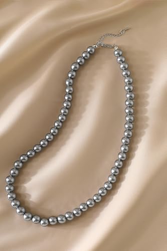 BABEYOND Round Imitation Pearl Necklace Wedding Pearl Necklace for Brides - color: Grey, size: 8mm