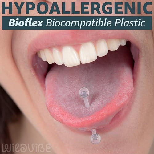 Plastic Tongue Rings For Surgery - Clear Plastic Tongue Rings For Work - Hypoallergenic Straight Barbell Bioflex Ring Piercing Jewelry - Clear Industrial Piercing Jewelry - color: 16g - 6mm-16mm (6 set)