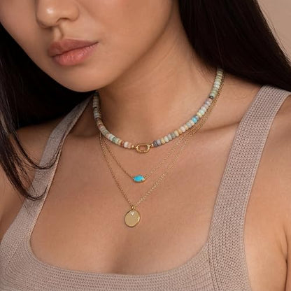 CONRAN KREMIX Colorful Stone Beaded Necklace for Women,Natural Gemstone Bead Choker Necklaces Boho Summer Beach Layering Necklace Jewelry Gift for Women - color: Amazonite