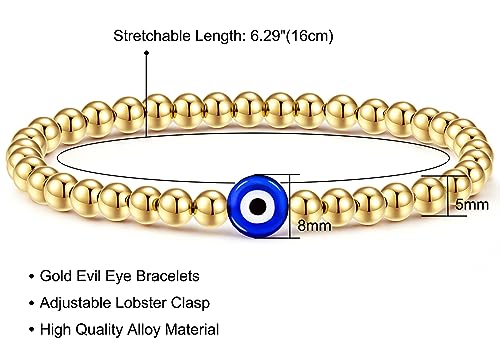 Fesciory Evil Eye Bracelet for Women, Gold Plated Adjustable Chain Jewelry | Blue Evil Eye Charm Bracelet, Lucky Amulet Symbolism, Dainty Adjustable Chain, Daily wear, Jewelry gifts - color: Gold-5