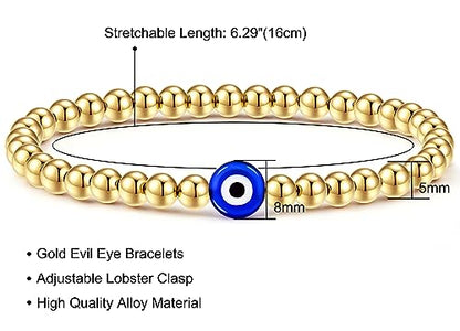 Fesciory Evil Eye Bracelet for Women, Gold Plated Adjustable Chain Jewelry | Blue Evil Eye Charm Bracelet, Lucky Amulet Symbolism, Dainty Adjustable Chain, Daily wear, Jewelry gifts - color: Gold-5