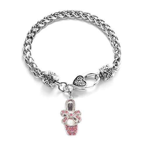 Silver Customized Charm Bracelet with Cubic Zirconia Jewelry - style: Ballerina Slipper