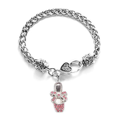 Silver Customized Charm Bracelet with Cubic Zirconia Jewelry - style: Ballerina Slipper