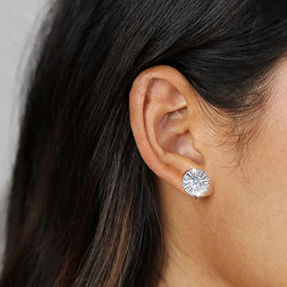 Clip on Earrings Women, 14K Gold Hoop Clip-On Earrings for Women, Hypoallergenic Non Pierced Croissant Earrings - color: White Gold Halo
