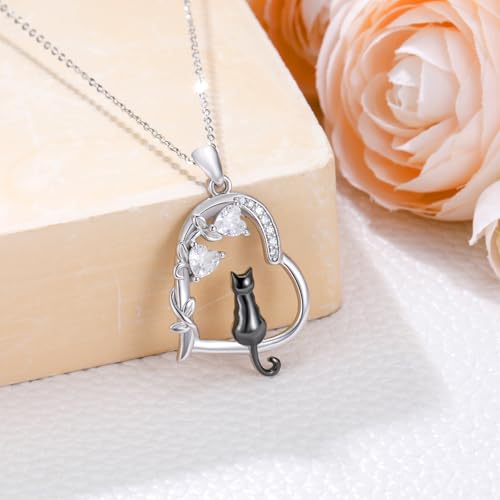 Heart Animal Necklace 925 Sterling Silver Cute Animal Pendant Jewelry Birthday Gifts for Women Girlfriend Mom Animal Lovers - style: 1-1 Black Cat