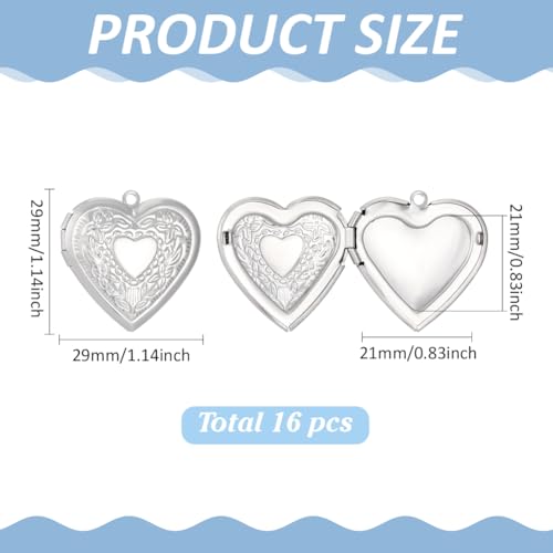 24Pcs Heart Photo Frame Charm 2 Styles Flat Round Stainless Steel Photo Locket Pendants Blank Memory Locket Picture Charms for Necklace Jewelry Making DIY Craft Women Gift - size: 29x28x7mm