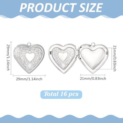 24Pcs Heart Photo Frame Charm 2 Styles Flat Round Stainless Steel Photo Locket Pendants Blank Memory Locket Picture Charms for Necklace Jewelry Making DIY Craft Women Gift - size: 29x28x7mm