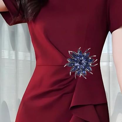 Rinestone Flower Brooch for Women Men Elegant Crystal Rose Flower Lapel Dress Brooches Pin Party Accessories Jewelry - style: Deep Blue