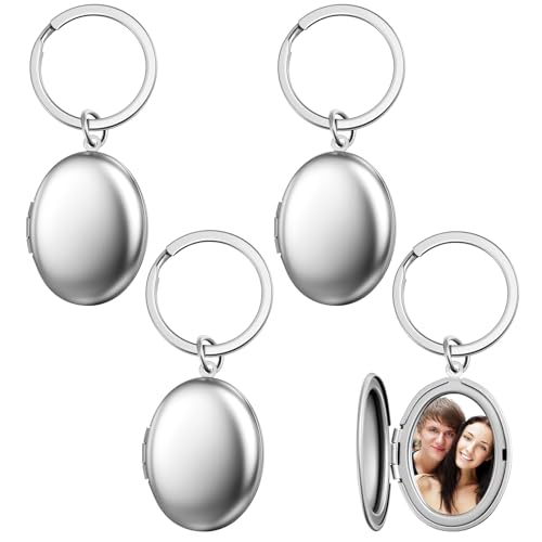 Liliaafar 4 Pcs Silver Stainless Steel Locket Keychains | Keychains That Hold Pictures for Women Mom Chirstmas Gifts - style: Oval