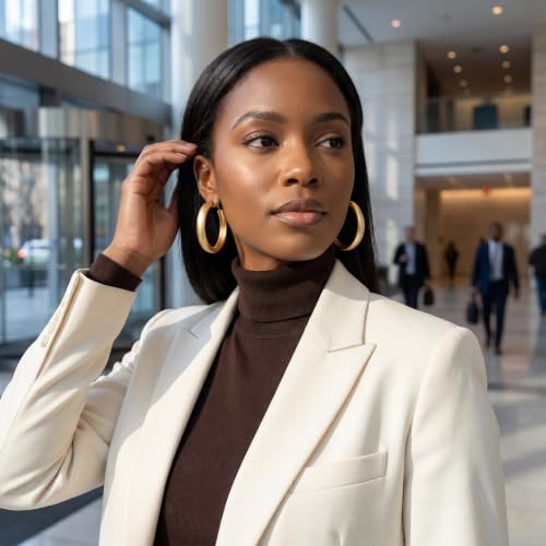 Hoop Earrings for Women, Hypoallergenic Stainless Steel Lightweight Thin Large Big Hoops Earrings Set for Women, Non Tarnish for Jewelry Gift 40MM - color: Gold Matte Chunky Hoop Earrings
