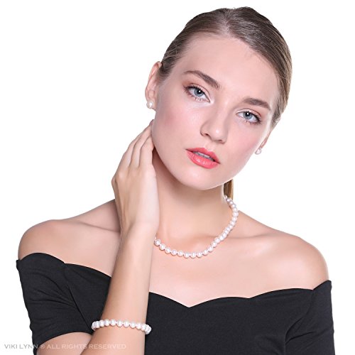 Freshwater Cultured Pearl Necklace Set Includes Stunning Bracelet and Stud Earrings Jewelry for Women Gift for Mother's Day, Anniversary, Birthday, Wedding - size: 18-inch Pearl Jewelry Set