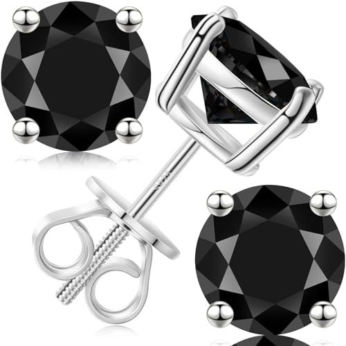 Moissanite Stud Earrings Screw Back 3-10mm 0.2ct-8.0ct 18K White Yellow Rose Gold Plated S925 Sterling Silver Round Cut D Color VVS1 Lab Created Moissanite Earrings for Women Men - color: Black Gem White Gold Plated, size: 1.0 carats (0.5ct 5mm*2)