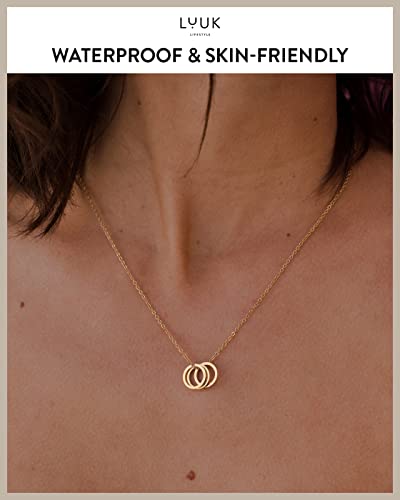 LUUK LIFESTYLE Stainless steel necklace with pendant and HAPPINESS card, 20” adjustable length, lucky charm, friendship chain, Valentine's Day gift, birthday, women's jewelry, silver, gold, rosegold - color: Gold, size: Three rings