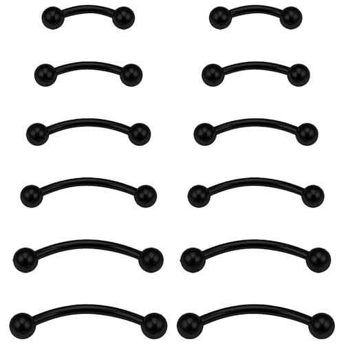 Eyebrow Piercing Jewelry Surgical Steel Vertical Labret Lip Jewelry Curved Barbell Tiny Eyebrow Rings Ear Rook Navel Small Belly Button Ring for Women Men 16g 6mm/8mm/10mm/12mm/14mm/16mm - color: black,ball