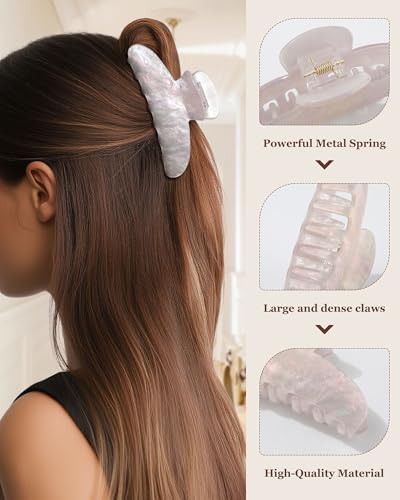 Molans 3PCS Hair Claw Clips Acrylic Clamps for women - Non-slip Strong Hold Barrettes for Thin Thick Hair, Medium hair clips Accessories - color: green/white/purple