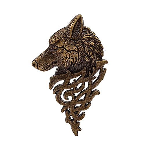 coadipress Vintage Bohemian Wolf Pin Brooch Fashion Animal Dire Wolf Head Coyote Antique Retro Lapel Brooches Badge Men's Suits Buckle Neckwear Accessories - color: Bronze