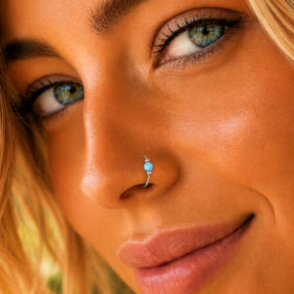 Jolliz Opal Nose Rings Hoops – 24 Gauge Classic Design, Elegant Nose Rings for Women & hypoallergenic Nose Piercings Jewelry Perfect for Any Occasion with Comfortable Fit - color: Light Blue Opal Silver