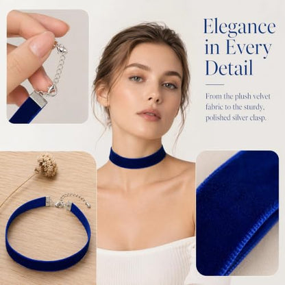 Velvet Choker Necklace for Women Goth Halloween Y2K Ribbon Collar Set - color: Royal Blue-0.6''-20pcs