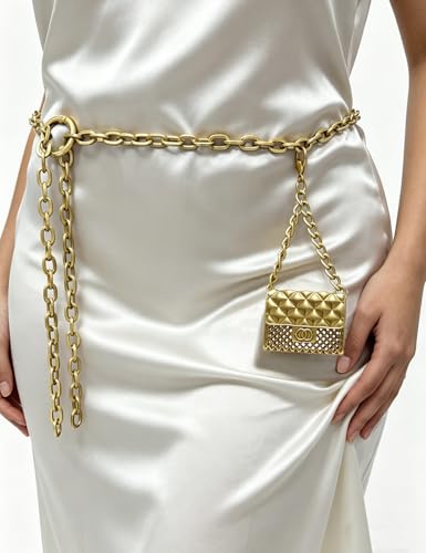 BEMYLV Mini Chain Belt Purse Gold Waist Bag for Women Fashion Fanny Pack | Trendy Detachable Waist Purse Cute Bag for Dresses Jeans - color: Anti-Gold