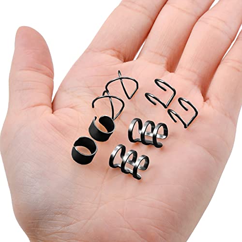 4-10 Pairs Stainless Steel Ear Cuff Helix Cartilage Clip On Wrap Earrings Fake Nose Ring Non-Piercing Adjustable - color: E1:4 Pairs, Black Tone