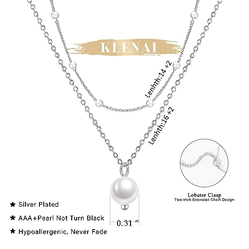 Gold Pearl Necklace For Women - 14K Gold Plated Layered Herringbone Chain Pearl Necklace, Trendy Simple Gold Jewelry Gift - color: Layered Satellite Pearl-Silver