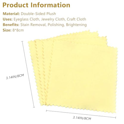 100pcs Premium Jewelry Polishing Cloth, Individually Wrapped Microfiber Cloths for Cleaning Silver, Gold, and More (Yellow, 3.15" x 3.15")