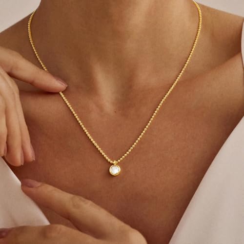 Gold Necklace for Women, Dainty 14K Gold Plated Pendant Necklaces for Women Trendy Simple Choker Chain Cubic Zirconia Circle/Interlocking/Sun/Pearl Necklace Fashion Jewelry Charm Gifts - color: CZ Pendant-1