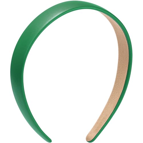 WantGor 1 Inch PU Leather Headband, Wide Padded Hairband Fashion Hair Bands | Cute Womens Headbands Holiday DIY Hair Accessories (Green) - color: Green