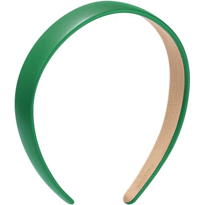 WantGor 1 Inch PU Leather Headband, Wide Padded Hairband Fashion Hair Bands | Cute Womens Headbands Holiday DIY Hair Accessories (Green) - color: Green