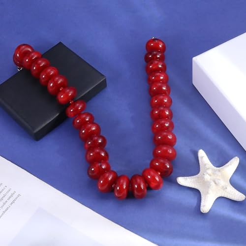 CSIYANJRY99 Chunky Beaded Necklace for Women, Large Colorful Resin Beads Statement Necklace, Boho Summer Beach Vacation Jewelry Gifts - color: Red