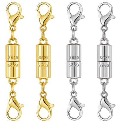 Magnetic Jewelry Clasps, 925 Sterling Silver, Strong Magnetic Closures for Necklaces and Bracelets (4pcs Golden Silvery) - color: 4pcs golden silvery