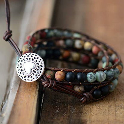 Boho Wrap Bead Bracelet for Women - Handmade Adjustable Natural Stone Beaded Bracelets Yoga Healing Bracelet Bangle Hippie Jewelry - color: Matte Turquoise