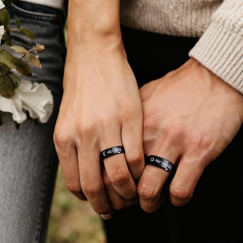 VNOX Customize Personalized 6MM/8MM Tungsten Carbide/Stainless Steel Simple Matte Brushed Finish Wedding Band Engagement Rings for Men Women,Size 5-14 - color: Black-6mm-stainless-steel