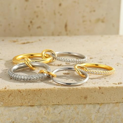Gold Stackable Rings for Women Non Tarnish, 18k Gold Plated Cubic Zirconia Rings, Exquisite Silver Gold Multi Ring Mixed Metals Stack Jewelry Set Size 6-10 - color: 5PCS, size: 6