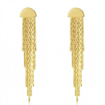 Gold Fringe Earrings for Women - Lightweight Statement Dangle Earrings with Stainless Steel Post, High Polish Long Tassel Drop Jewelry for Prom Wedding - color: Gold-streamlined